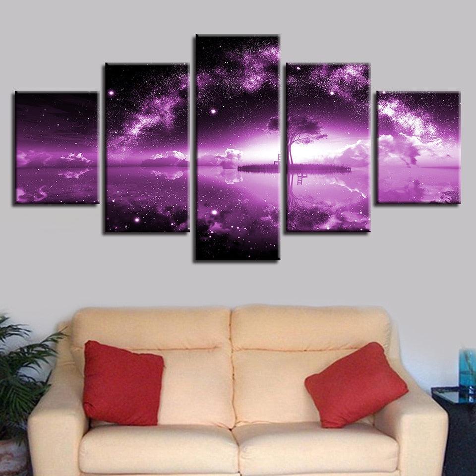 Lonely Tree Under The Starry Sky 5 Piece HD Multi Panel Canvas Wall Art Frame - Original Frame