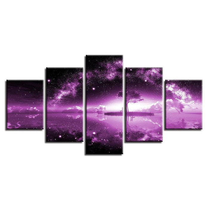 Lonely Tree Under The Starry Sky 5 Piece HD Multi Panel Canvas Wall Art Frame - Original Frame