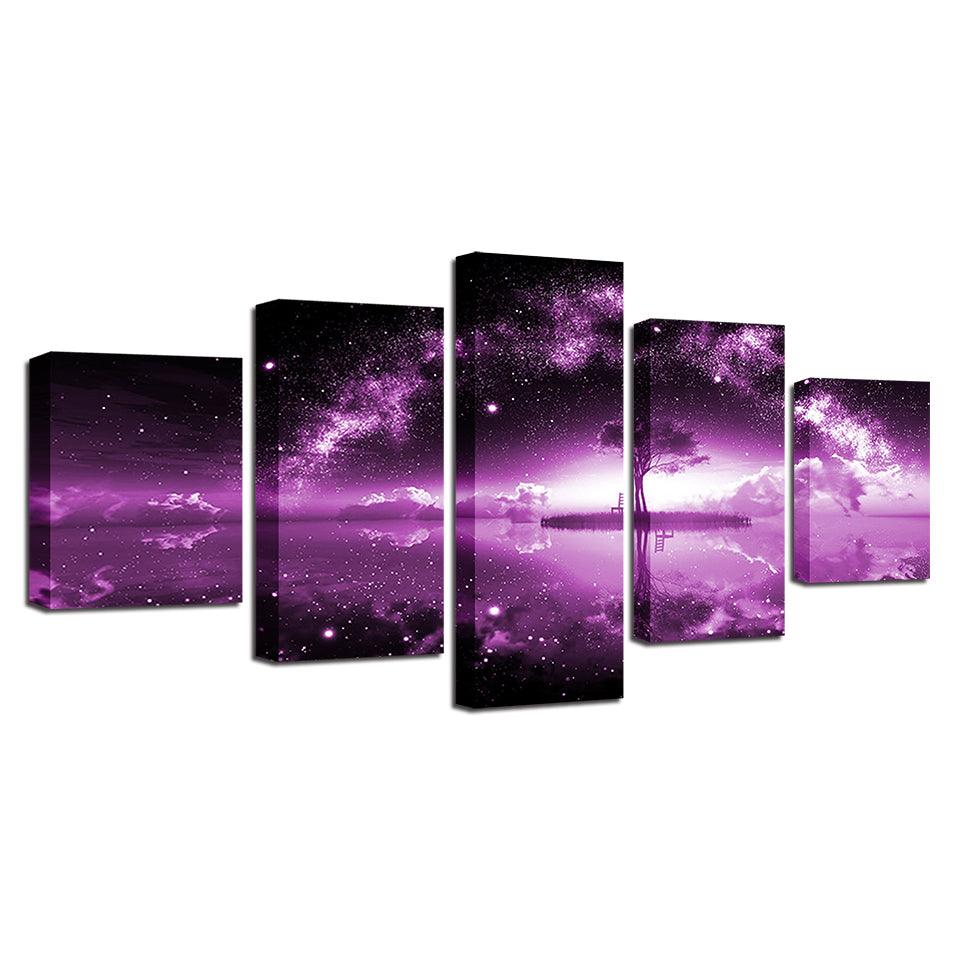 Lonely Tree Under The Starry Sky 5 Piece HD Multi Panel Canvas Wall Art Frame - Original Frame