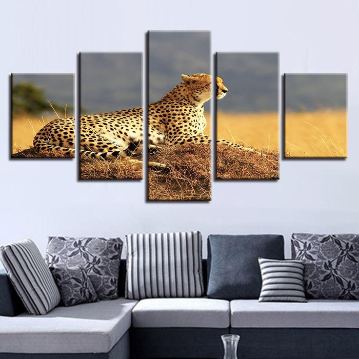 Resting Leopard 5 Piece HD Multi Panel Canvas Wall Art Frame - Original Frame