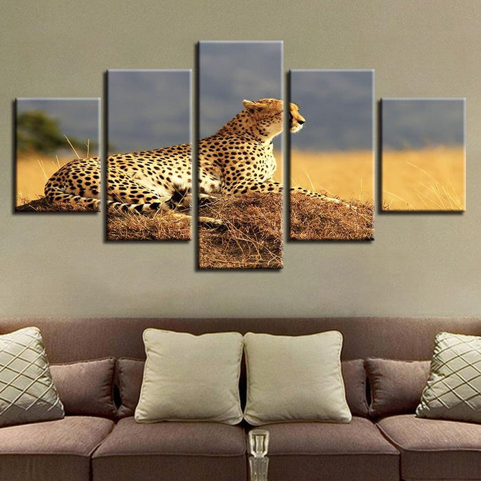 Resting Leopard 5 Piece HD Multi Panel Canvas Wall Art Frame - Original Frame