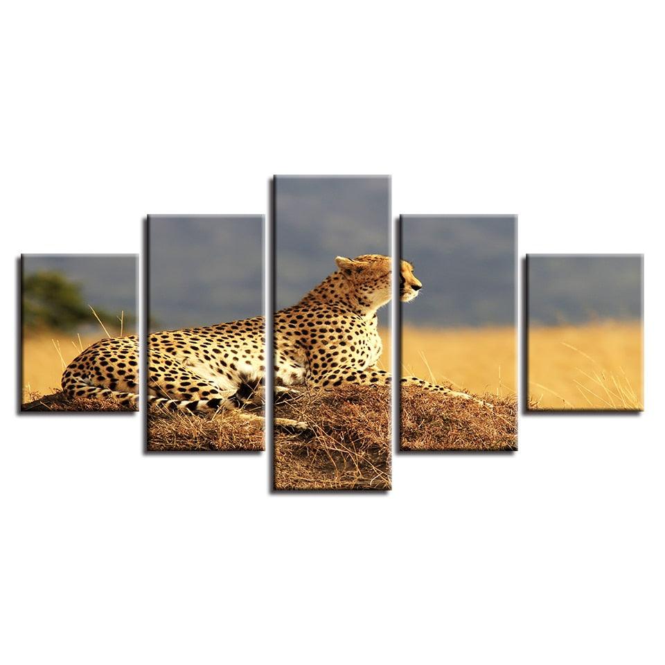 Resting Leopard 5 Piece HD Multi Panel Canvas Wall Art Frame - Original Frame