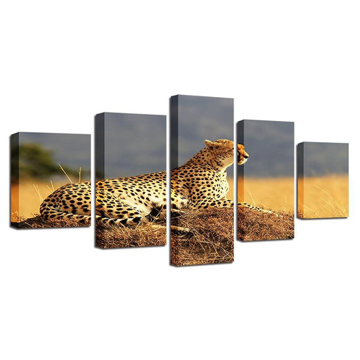 Resting Leopard 5 Piece HD Multi Panel Canvas Wall Art Frame - Original Frame