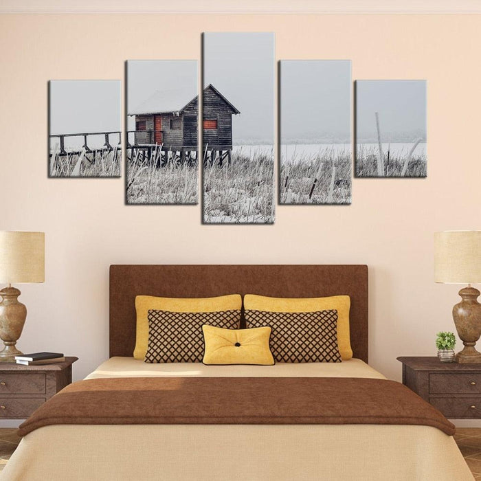 Wooden House 5 Piece HD Multi Panel Canvas Wall Art Frame - Original Frame