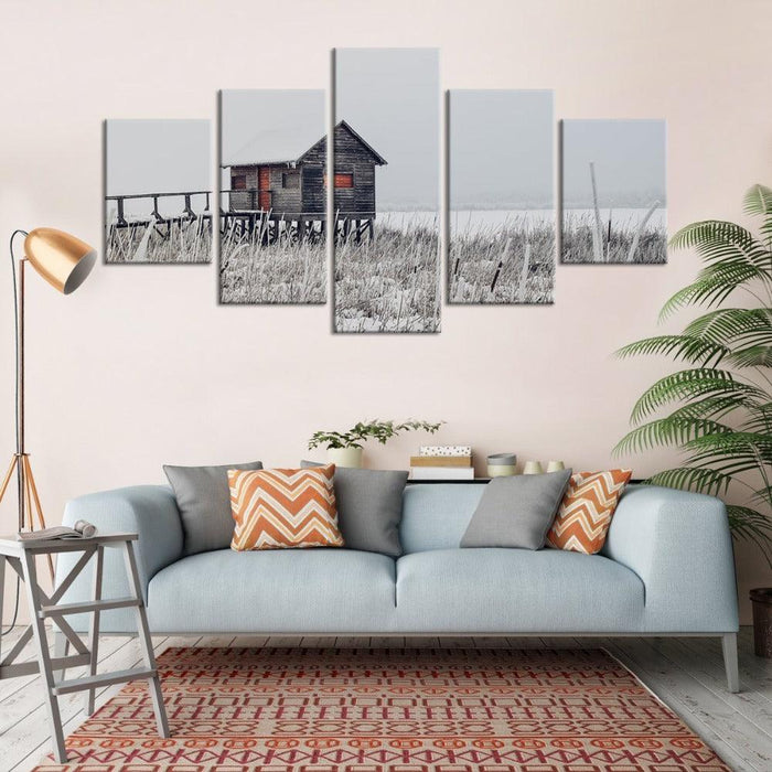 Wooden House 5 Piece HD Multi Panel Canvas Wall Art Frame - Original Frame