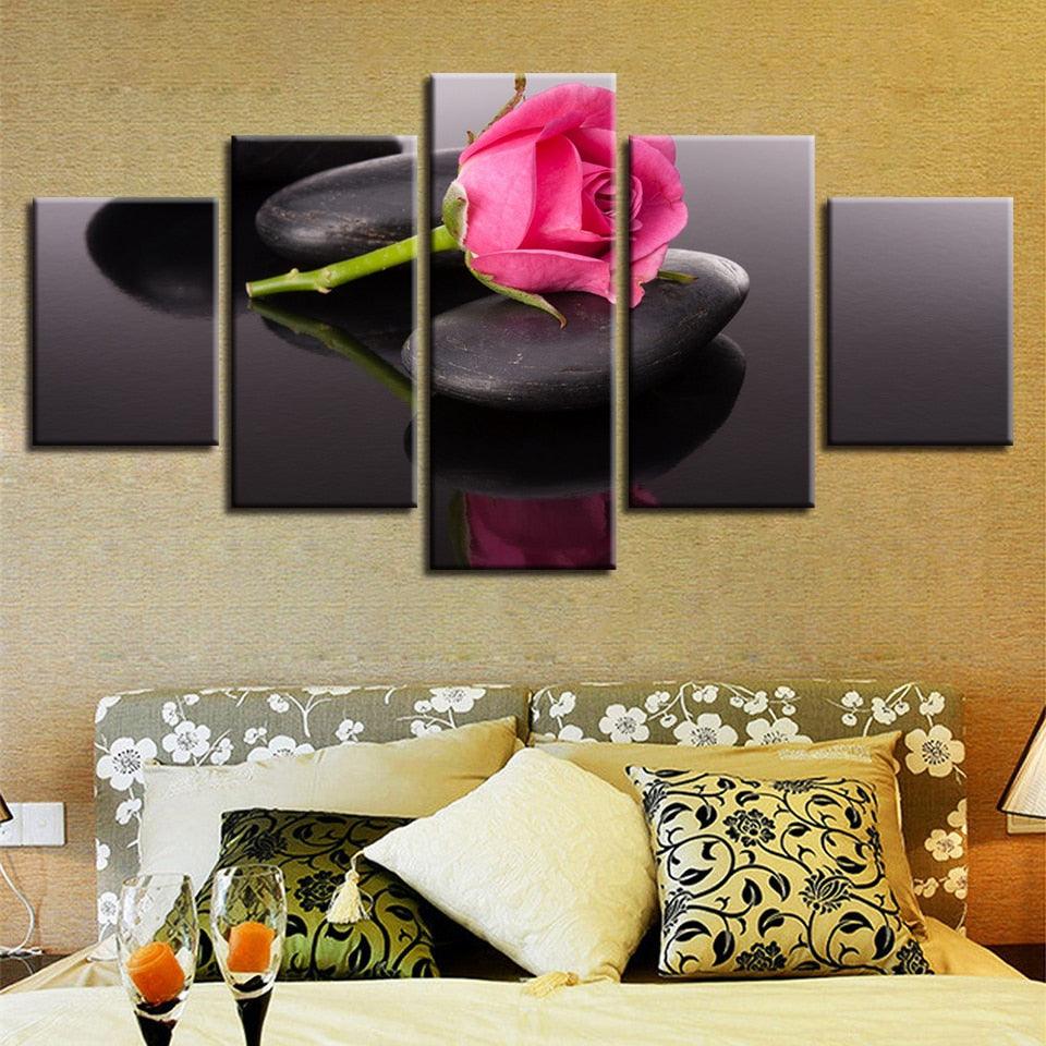 Pink Rose 5 Piece HD Multi Panel Canvas Wall Art - Original Frame