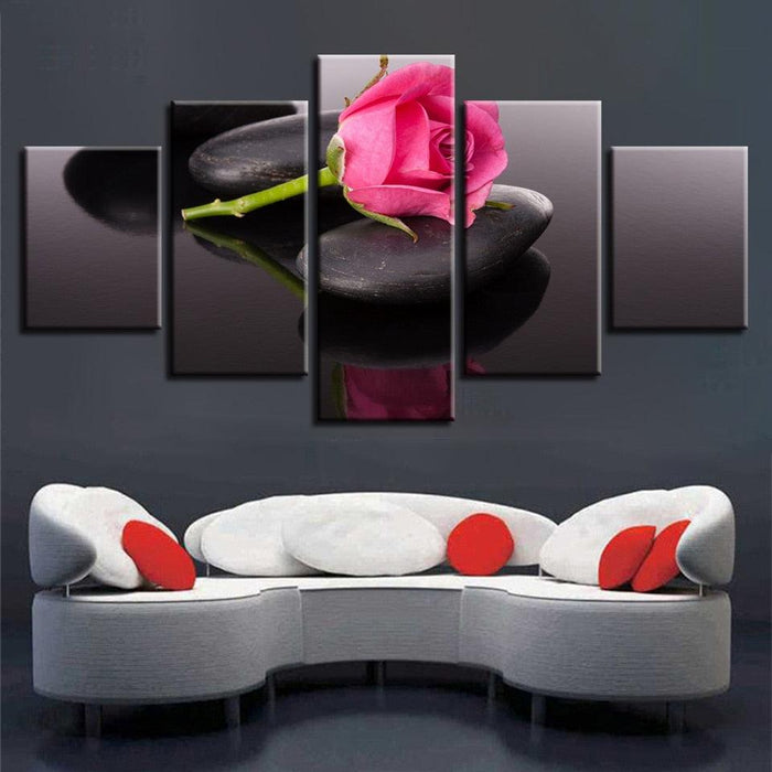 Pink Rose 5 Piece HD Multi Panel Canvas Wall Art Frame