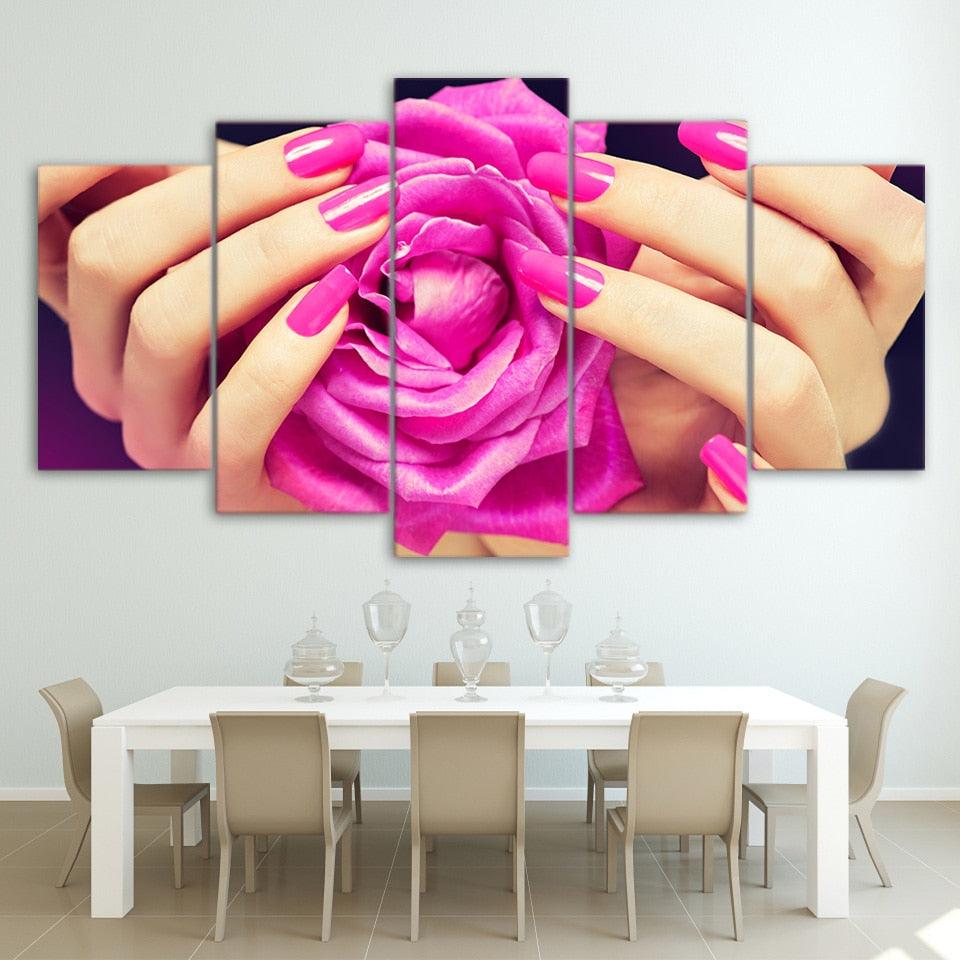 Roses Held 5 Piece HD Multi Panel Canvas Wall Art Frame - Original Frame