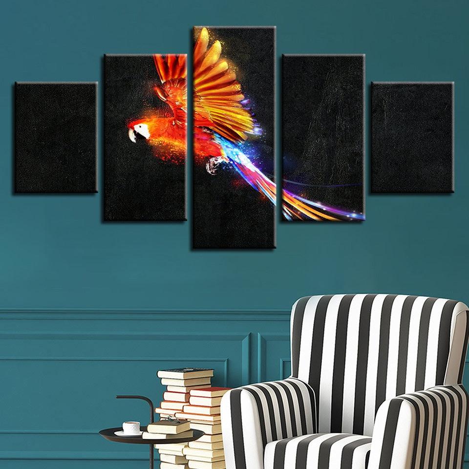 Mystic Parrot 5 Piece HD Multi Panel Canvas Wall Art Frame - Original Frame
