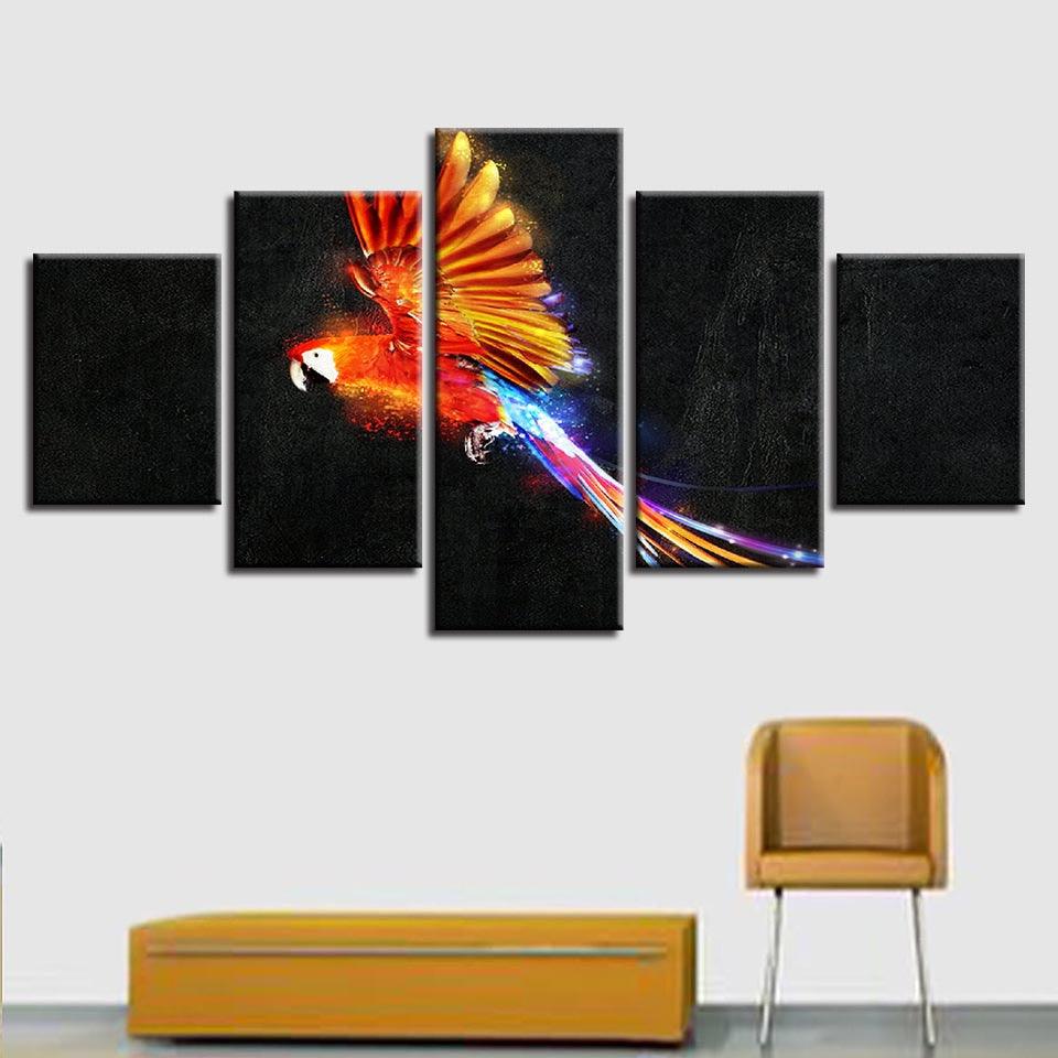 Mystic Parrot 5 Piece HD Multi Panel Canvas Wall Art Frame - Original Frame