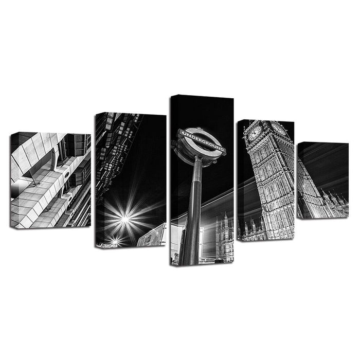 Big Ben B&W 5 Piece HD Multi Panel Canvas Wall Art Frame - Original Frame