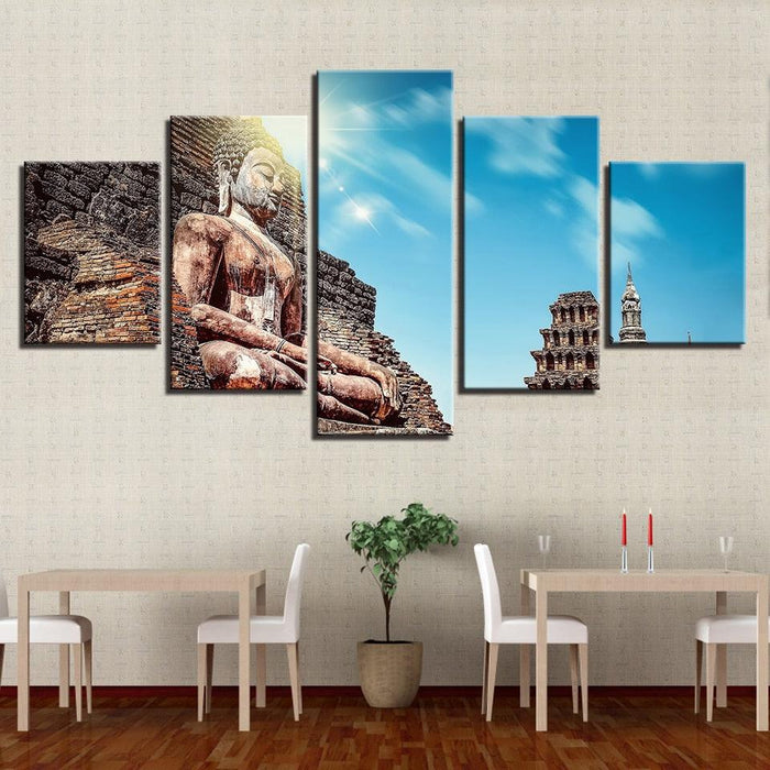 Giant Buddha In The Mountain 5 Piece HD Multi Panel Canvas Wall Art Frame - Original Frame