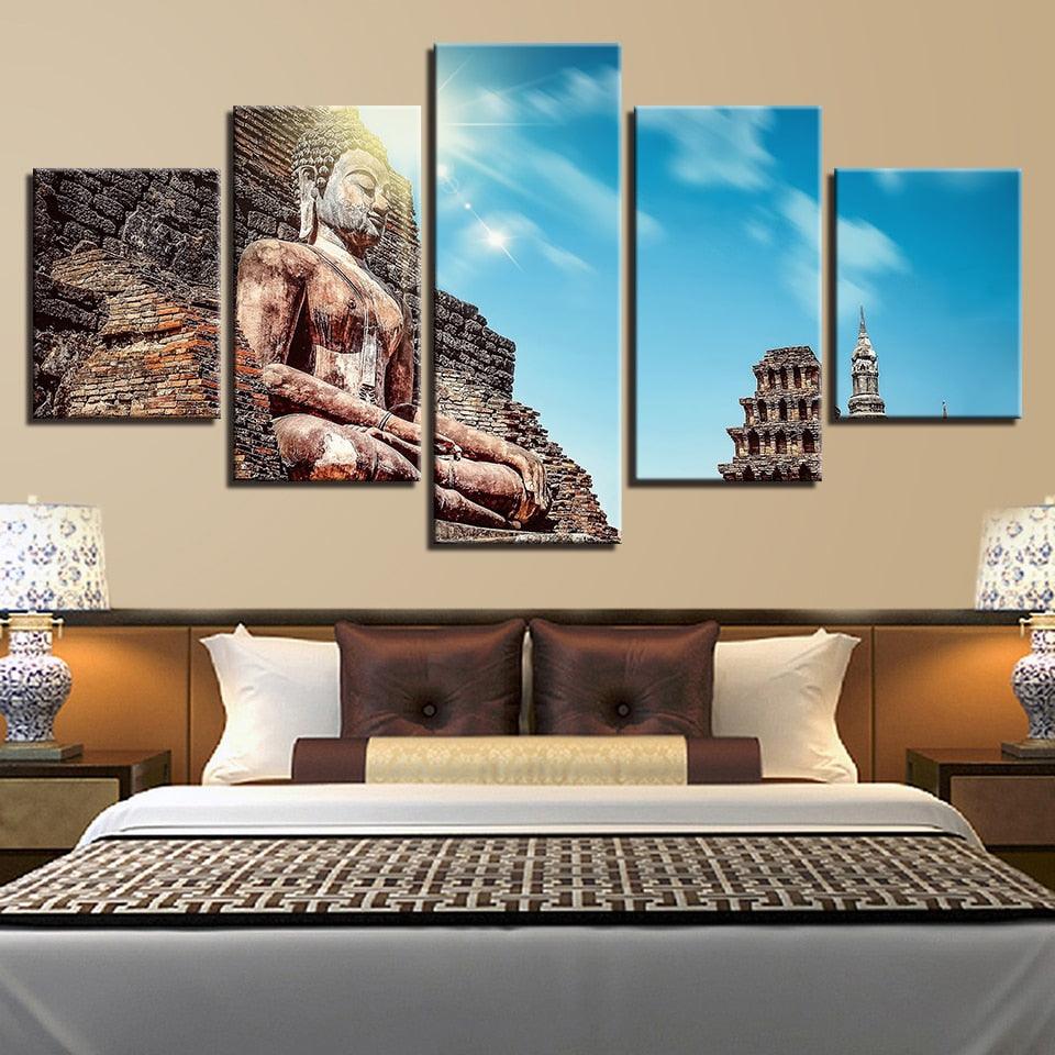 Giant Buddha In The Mountain 5 Piece HD Multi Panel Canvas Wall Art Frame - Original Frame