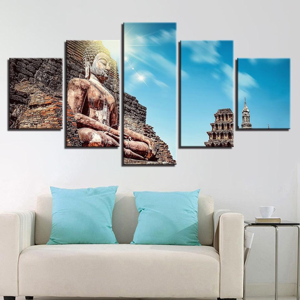 Giant Buddha In The Mountain 5 Piece HD Multi Panel Canvas Wall Art Frame - Original Frame