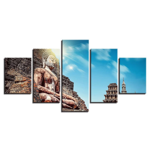 Giant Buddha In The Mountain 5 Piece HD Multi Panel Canvas Wall Art Frame - Original Frame