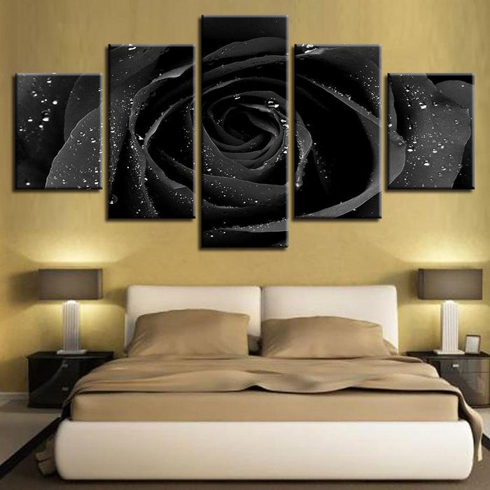 Black Rose 5 Piece HD Multi Panel Canvas Wall Art Frame - Original Frame