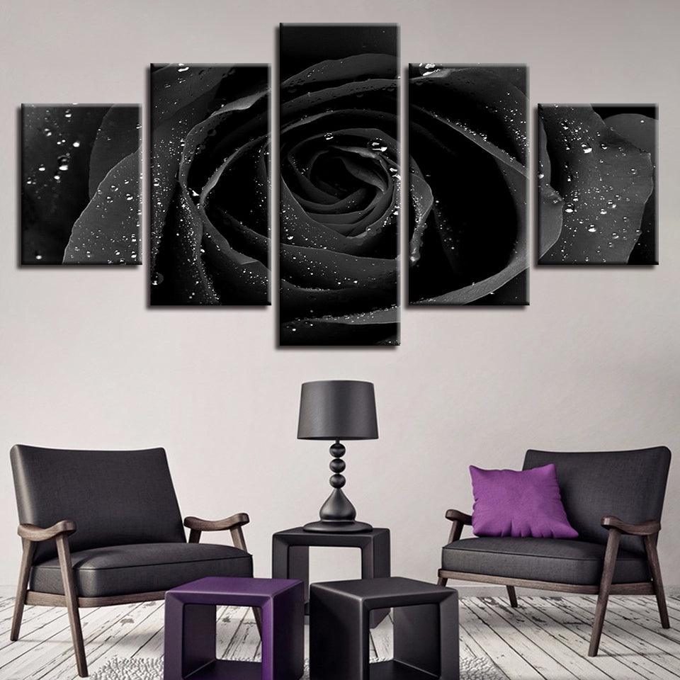 Black Rose 5 Piece HD Multi Panel Canvas Wall Art Frame - Original Frame