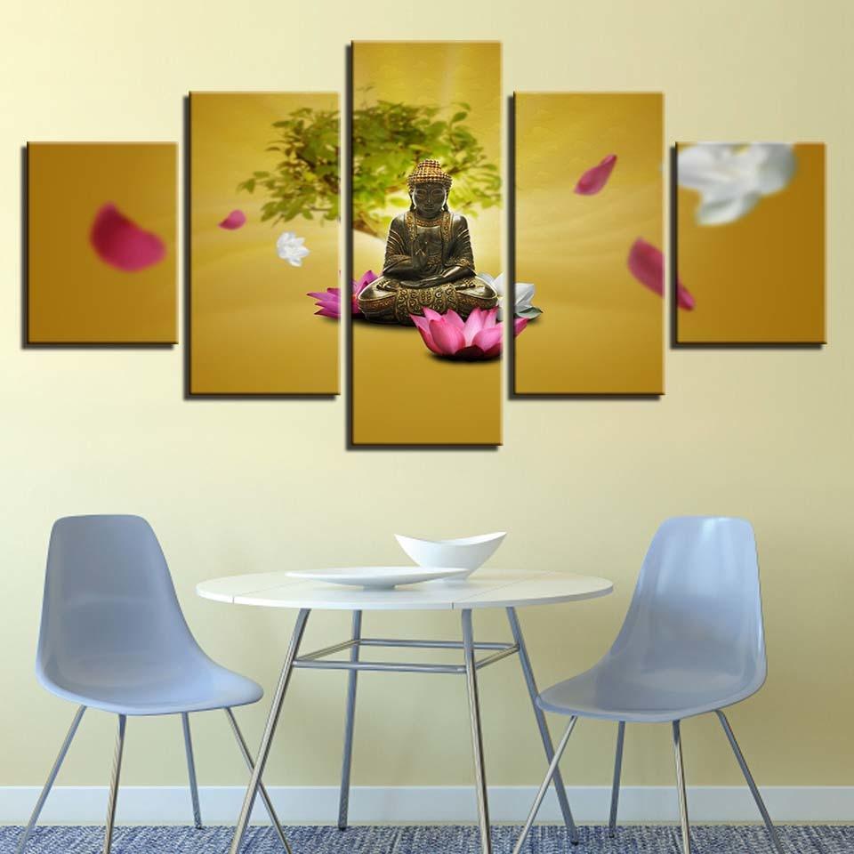 Buddha Meditating 5 Piece HD Multi Panel Canvas Wall Art Frame - Original Frame