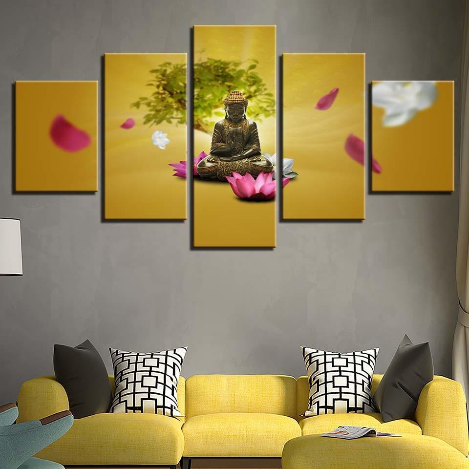 Buddha Meditating 5 Piece HD Multi Panel Canvas Wall Art Frame - Original Frame