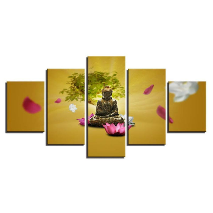 Buddha Meditating 5 Piece HD Multi Panel Canvas Wall Art Frame
