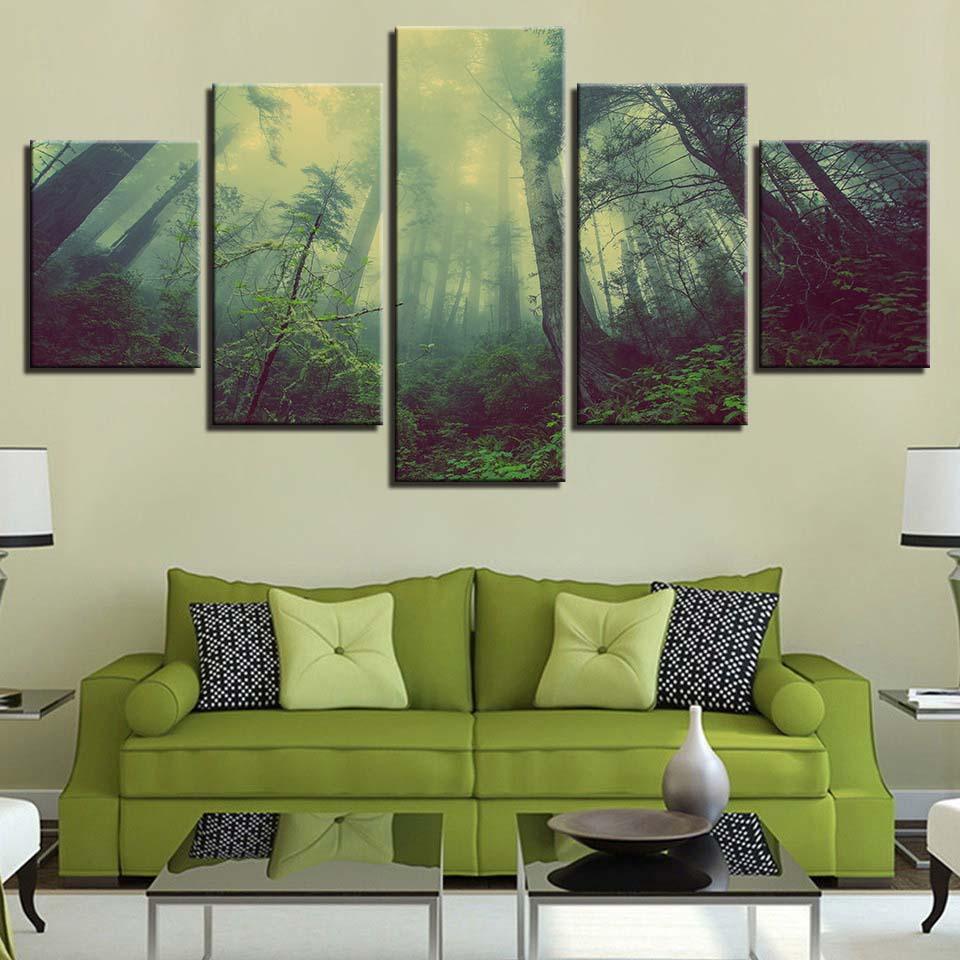Aurora Forest 5 Piece HD Multi Panel Canvas Wall Art Frame - Original Frame