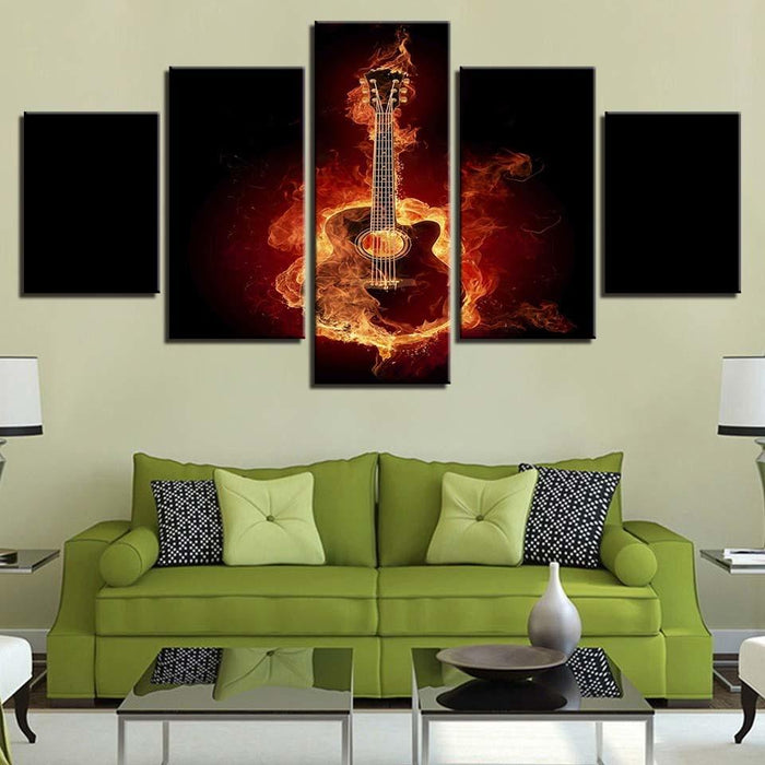 Fire Guitar 5 Piece HD Multi Panel Canvas Wall Art Frame - Original Frame