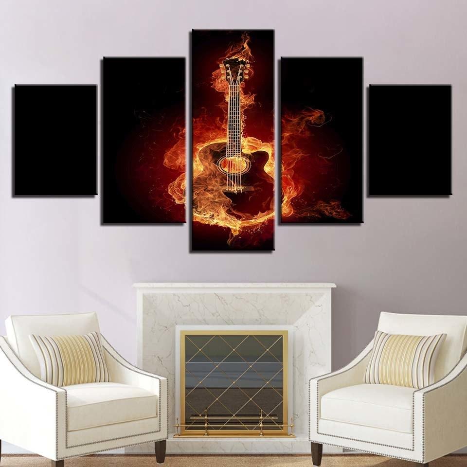 Fire Guitar 5 Piece HD Multi Panel Canvas Wall Art Frame - Original Frame