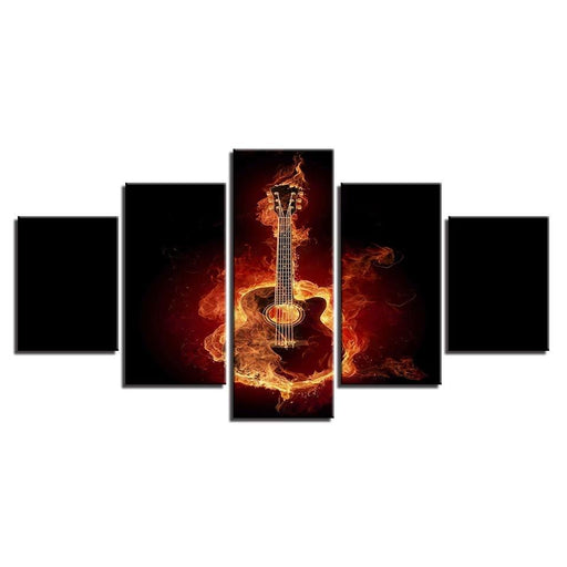 Fire Guitar 5 Piece HD Multi Panel Canvas Wall Art Frame - Original Frame