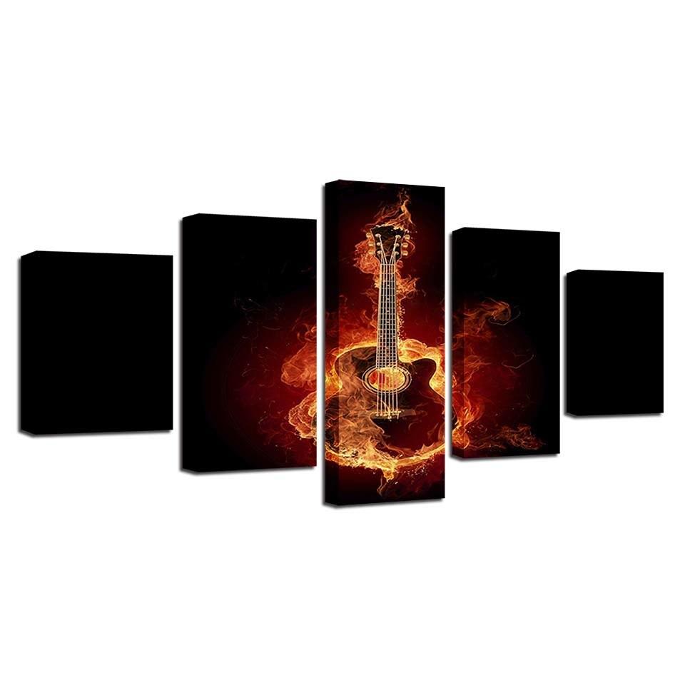 Fire Guitar 5 Piece HD Multi Panel Canvas Wall Art Frame - Original Frame
