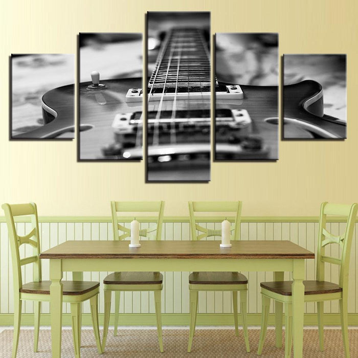 Black Guitar 5 Piece HD Multi Panel Canvas Wall Art Frame