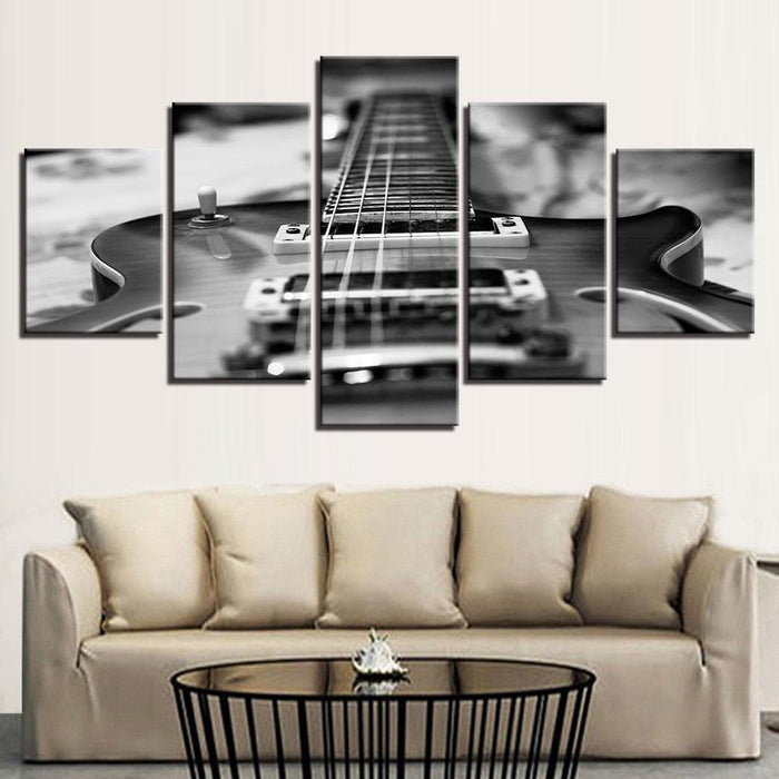 Black Guitar 5 Piece HD Multi Panel Canvas Wall Art Frame