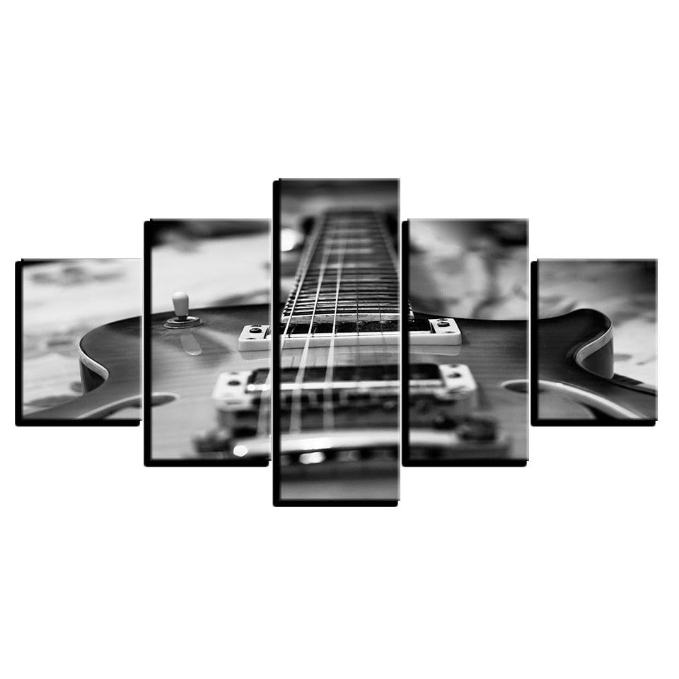Black Guitar 5 Piece HD Multi Panel Canvas Wall Art Frame - Original Frame