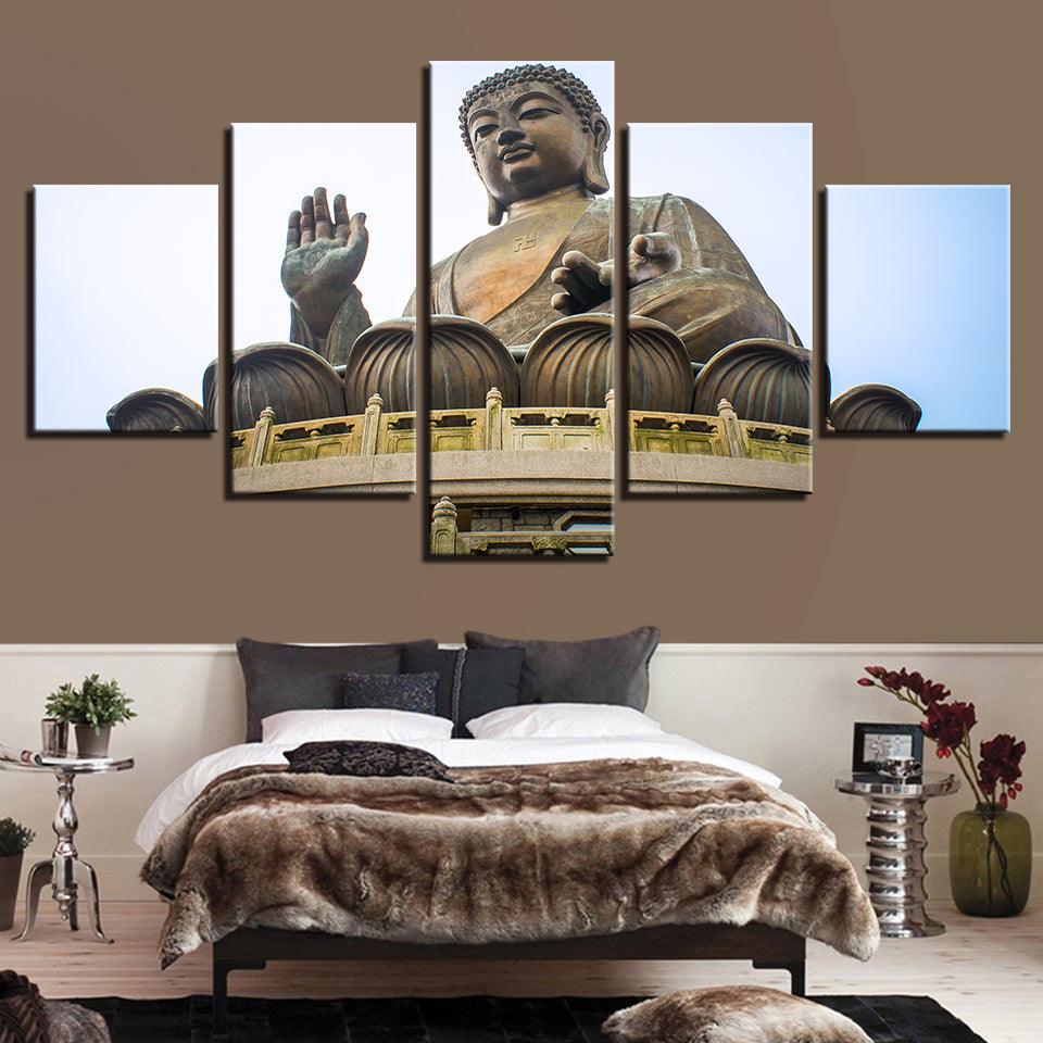 Lord Buddha Sky 5 Piece HD Multi Panel Canvas Wall Art Frame - Original Frame