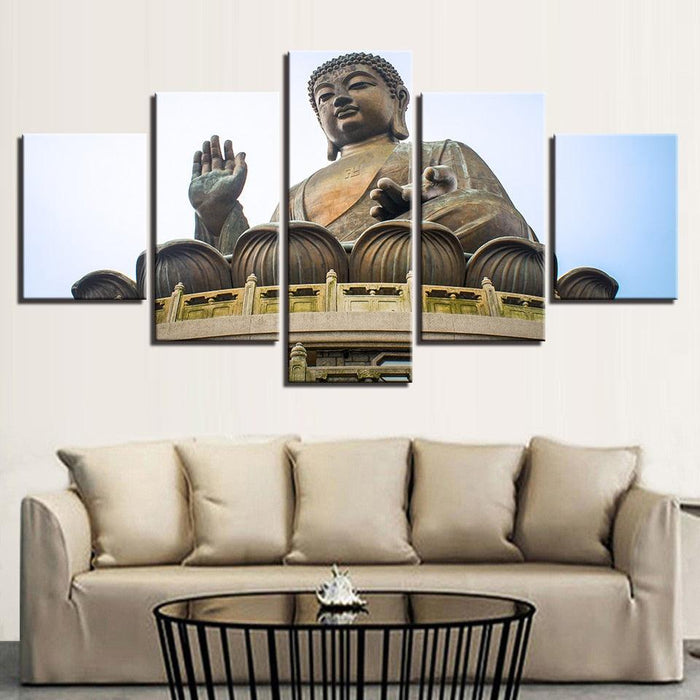 Lord Buddha Sky 5 Piece HD Multi Panel Canvas Wall Art Frame - Original Frame