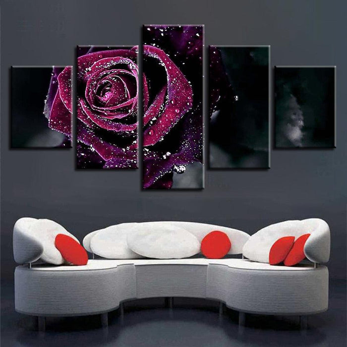 Purple Rose 5 Piece HD Multi Panel Canvas Wall Art - Original Frame