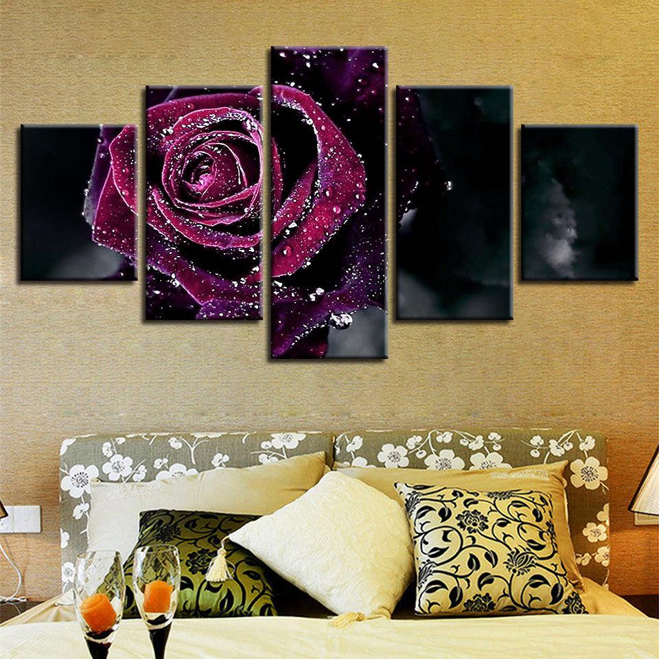 Purple Rose 5 Piece HD Multi Panel Canvas Wall Art - Original Frame