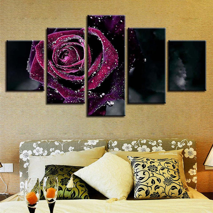 Purple Rose 5 Piece HD Multi Panel Canvas Wall Art Frame