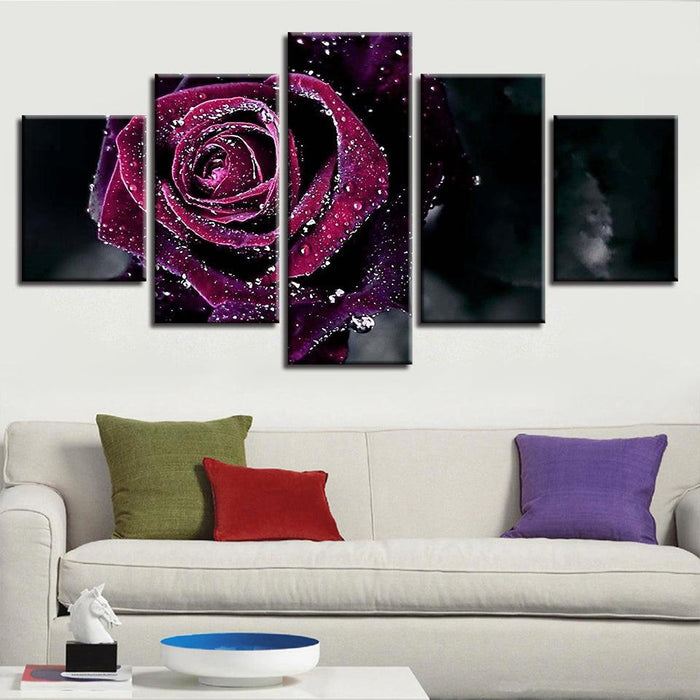 Purple Rose 5 Piece HD Multi Panel Canvas Wall Art - Original Frame