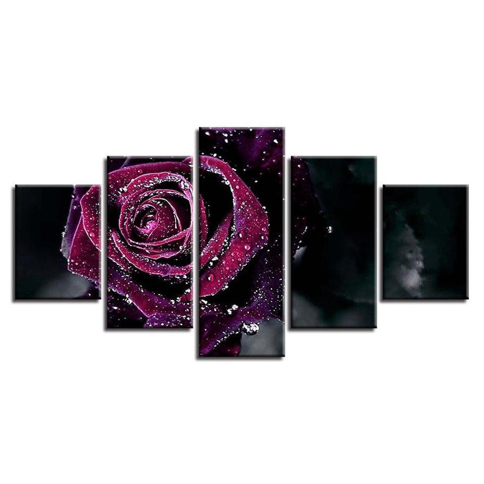 Purple Rose 5 Piece HD Multi Panel Canvas Wall Art - Original Frame