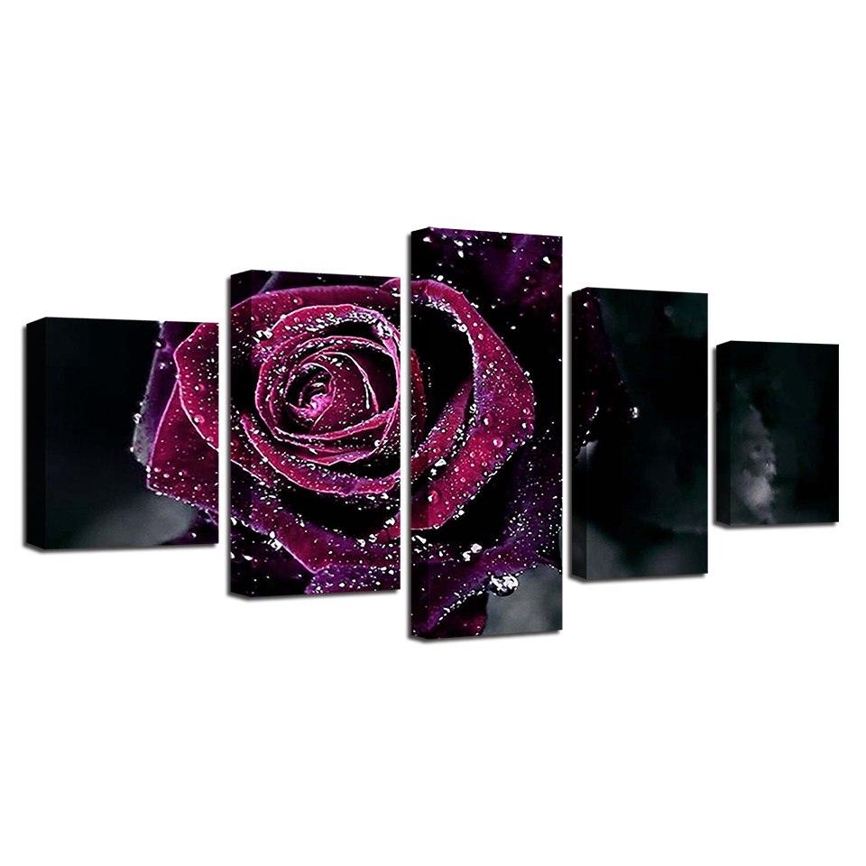 Purple Rose 5 Piece HD Multi Panel Canvas Wall Art - Original Frame