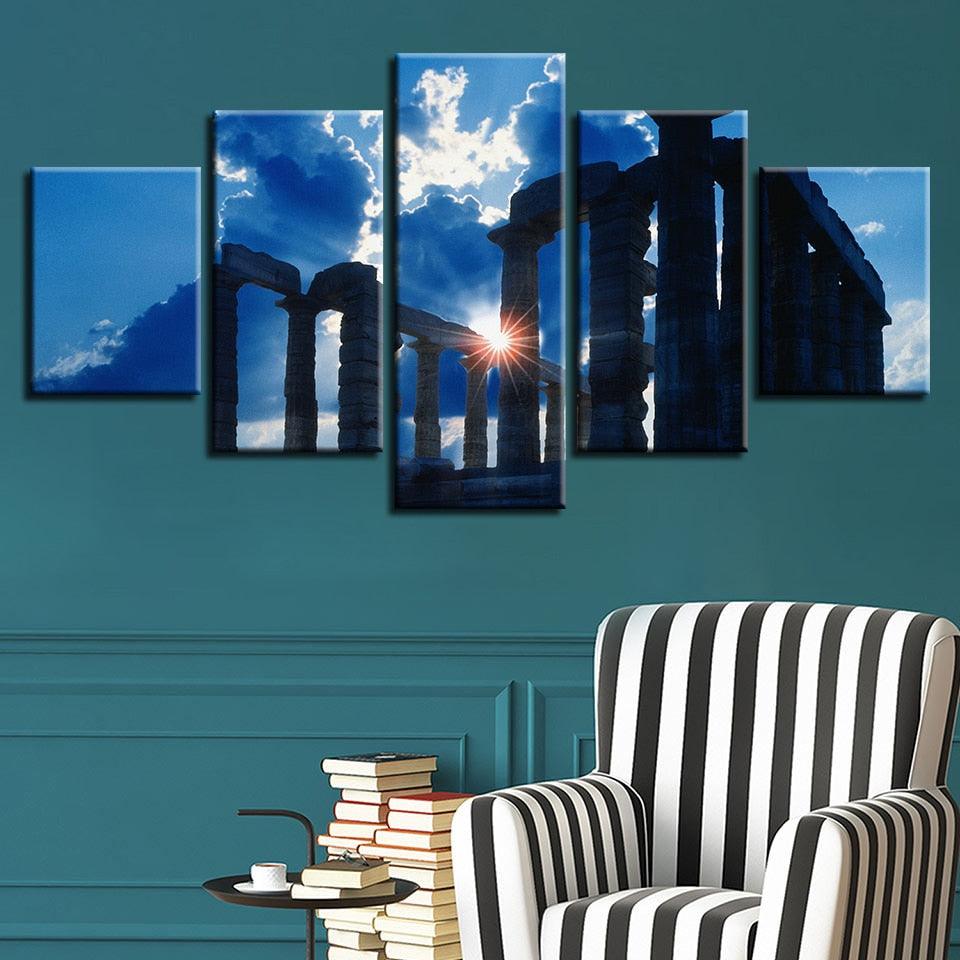 Ancient Greek Temple 5 Piece HD Multi Panel Canvas Wall Art Frame - Original Frame