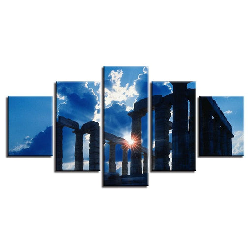 Ancient Greek Temple 5 Piece HD Multi Panel Canvas Wall Art Frame - Original Frame