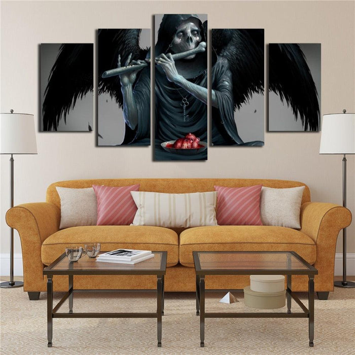 Wings Playing Flute 5 Piece HD Multi Panel Canvas Wall Art Frame - Original Frame