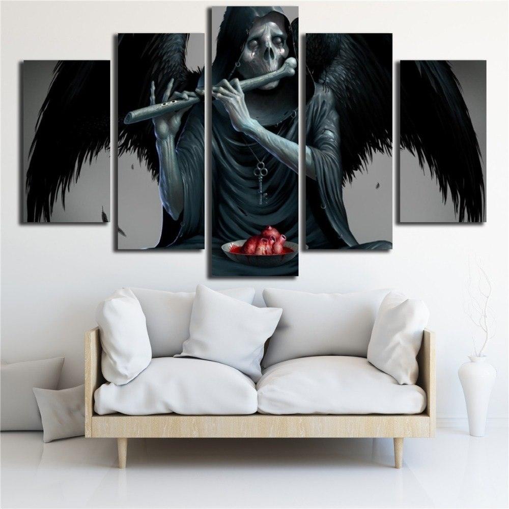 Wings Playing Flute 5 Piece HD Multi Panel Canvas Wall Art Frame - Original Frame