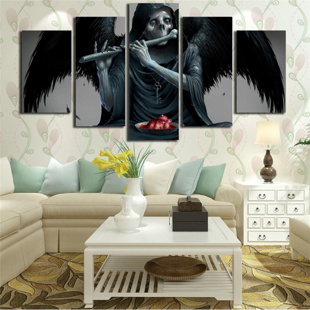 Wings Playing Flute 5 Piece HD Multi Panel Canvas Wall Art Frame - Original Frame