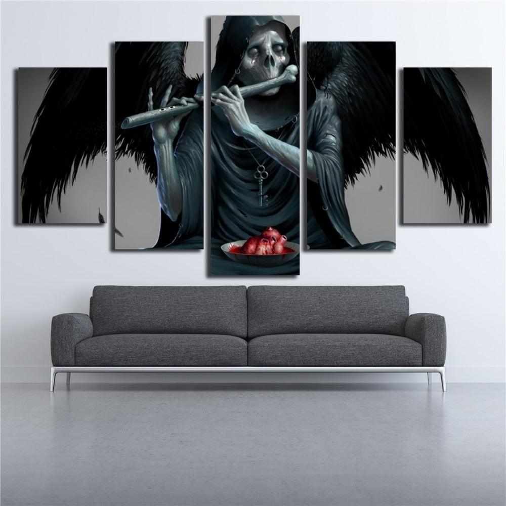 Wings Playing Flute 5 Piece HD Multi Panel Canvas Wall Art Frame - Original Frame