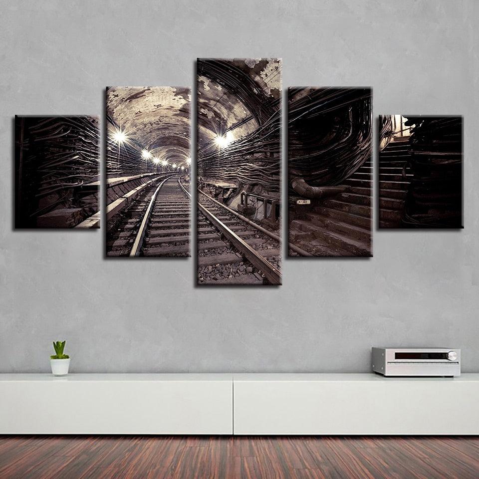 Discarded Subway Tunnel 5 Piece HD Multi Panel Canvas Wall Art Frame - Original Frame