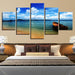 Blue Sky Cloud Beach Boat 5 Piece HD Multi Panel Canvas Wall Art Frame - Original Frame