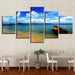 Blue Sky Cloud Beach Boat 5 Piece HD Multi Panel Canvas Wall Art Frame - Original Frame