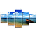 Blue Sky Cloud Beach Boat 5 Piece HD Multi Panel Canvas Wall Art Frame - Original Frame